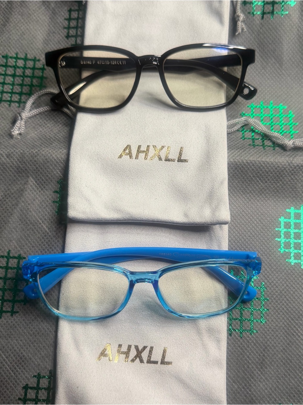 AHXLL Kids Screen Blue Light Blocker Glasses Set.  Blue Frame Black Frame